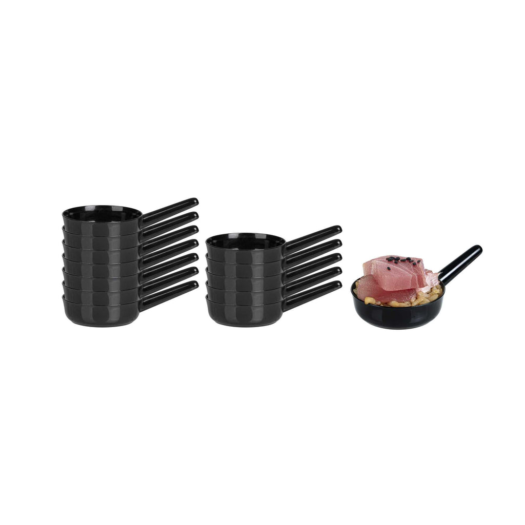 Mini Serve 1 oz Round Black Plastic Mini Sauce Pan - 3 1/4" x 2" x 1/2" - 100 count box