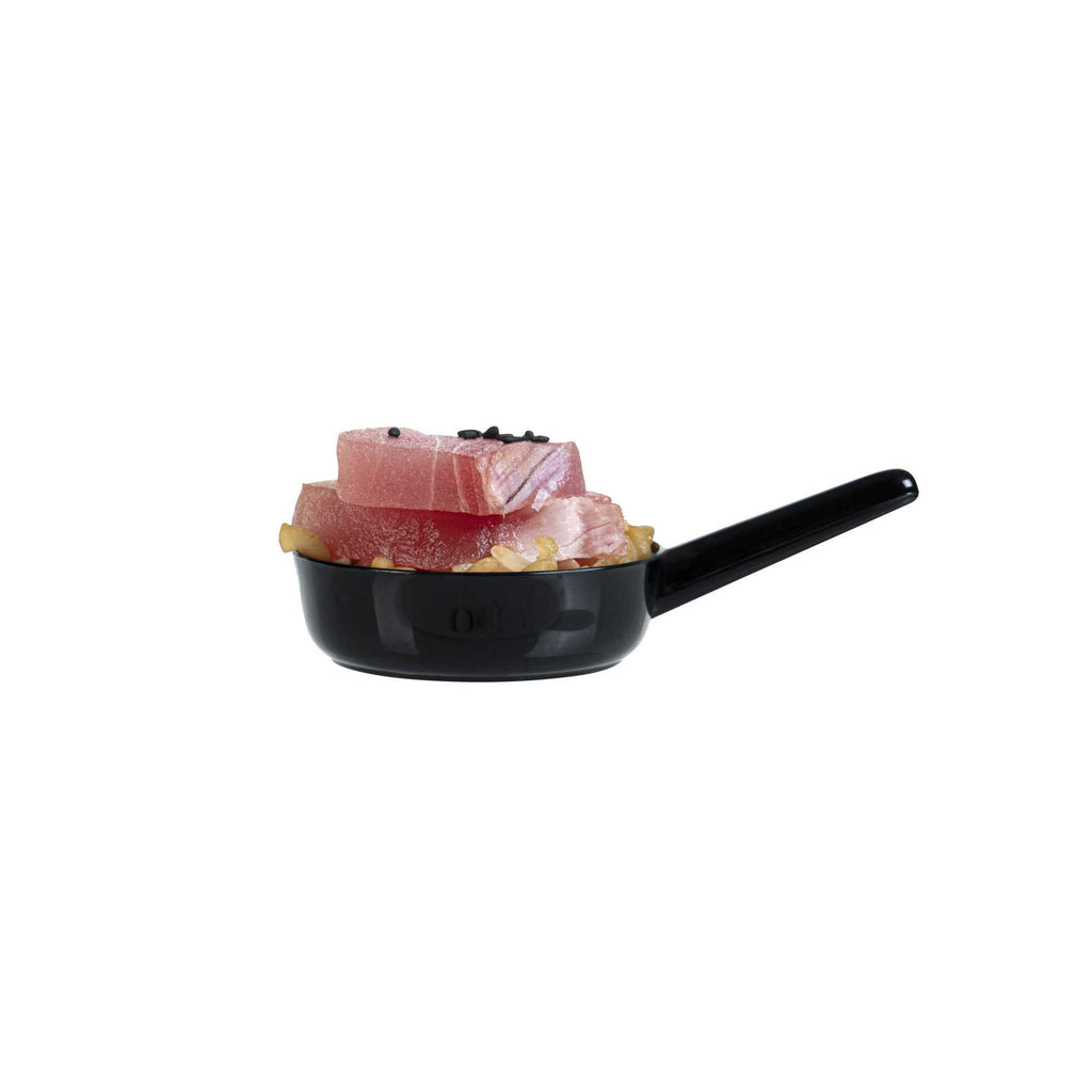 Mini Serve 1 oz Round Black Plastic Mini Sauce Pan - 3 1/4" x 2" x 1/2" - 100 count box