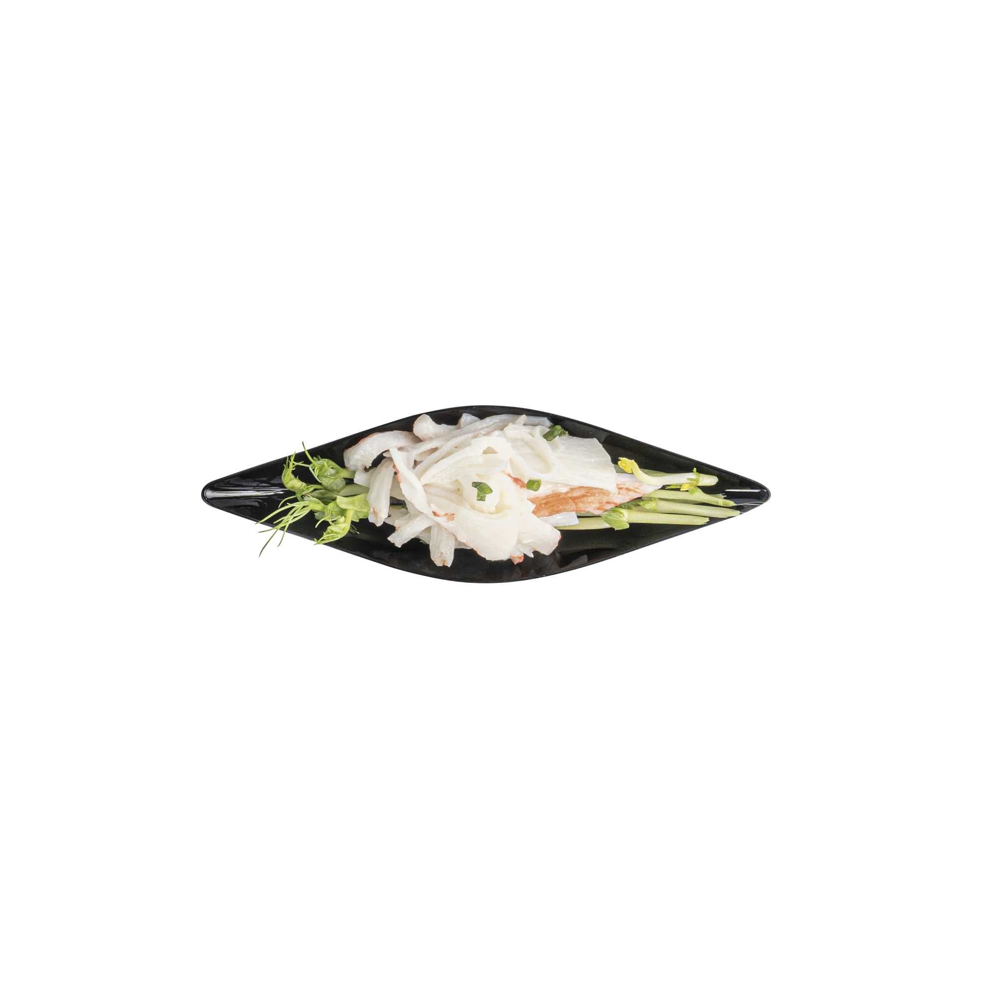 Mini Serve Diamond Black Plastic Canoe Dish - 5" x 1 1/2" x 3/4" - 100 count box