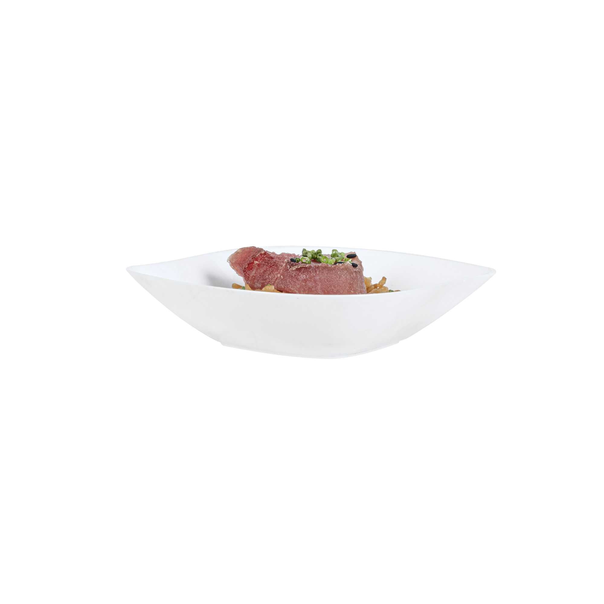 Mini Serve White Plastic Comma Plate - 3 1/2" x 4 1/2" x 1" - 100 count box