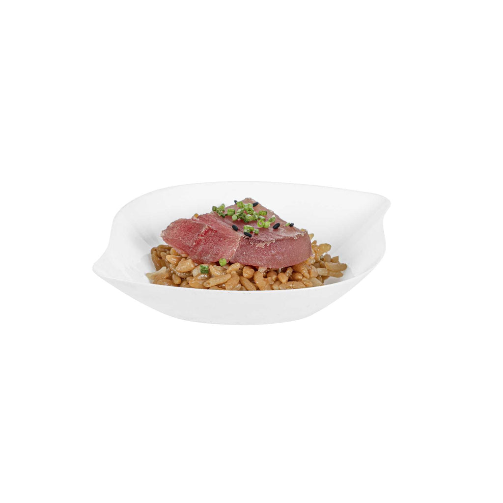 Mini Serve White Plastic Comma Plate - 3 1/2" x 4 1/2" x 1" - 100 count box