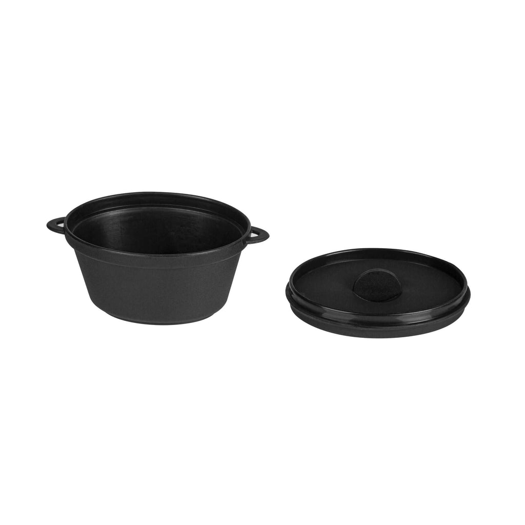Mini Serve 3 oz Oval Black Plastic Mini Kettle Dish - 3" x 2 1/4" x 1 1/2" - 100 count box