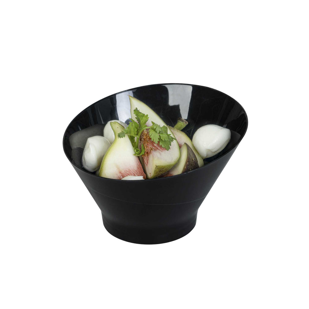 Mini Serve 7 oz Round Black Plastic Incline Bowl - 4 1/4" x 4 1/4" x 2 3/4" - 100 count box