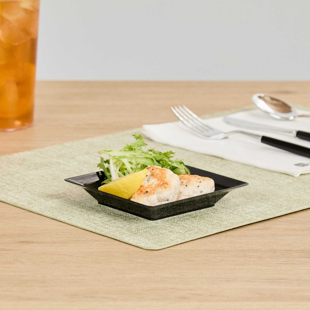 Mini Serve Square Black Plastic Plate - 4 1/4" x 4 1/4" x 1/2" - 100 count box