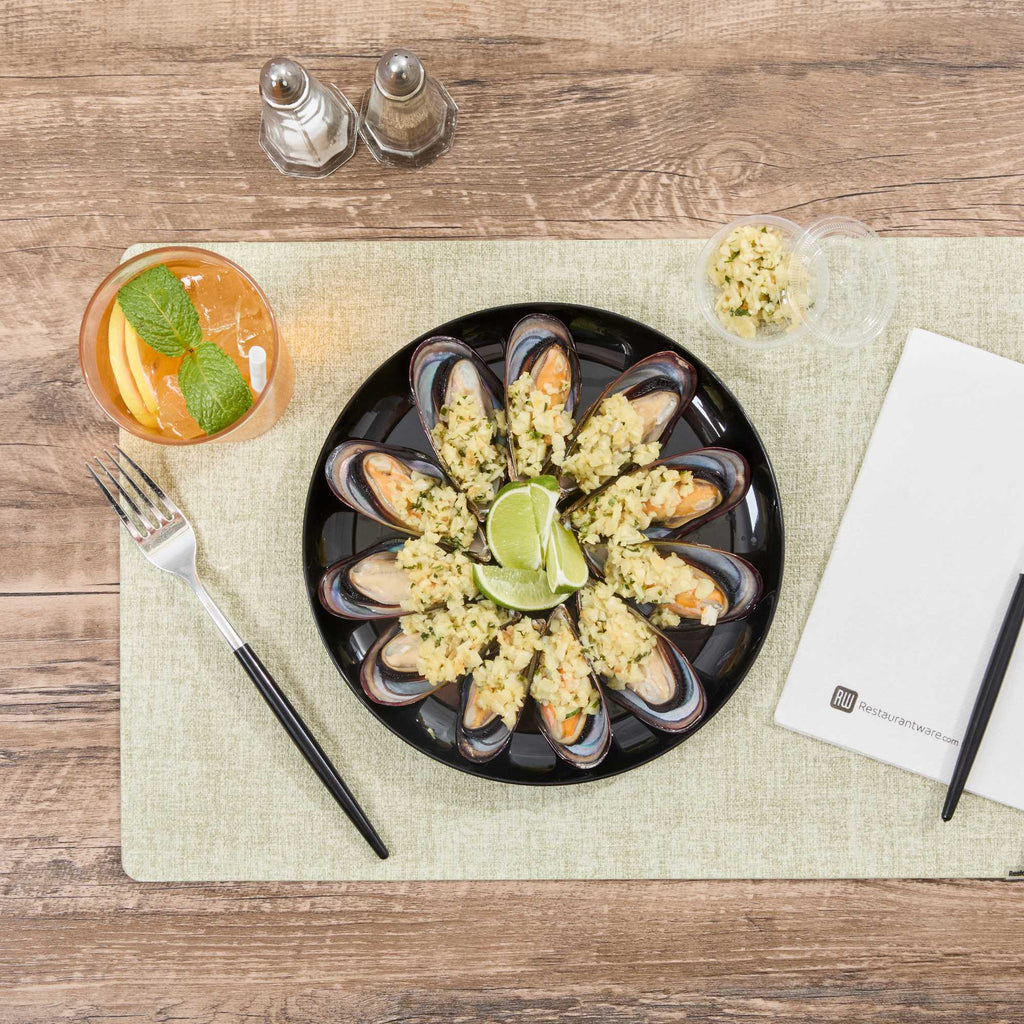 Maxi Serve Round Black Plastic Elegant Plate - 9" x 9" x 1/2" - 100 count box