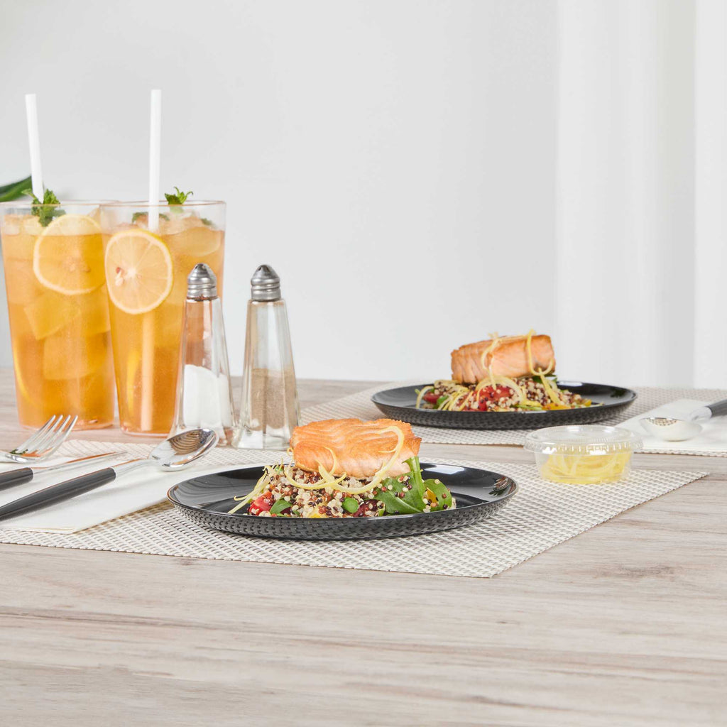 Maxi Serve Round Black Plastic Medium Elegant Plate - 7" x 7" - 100 count box