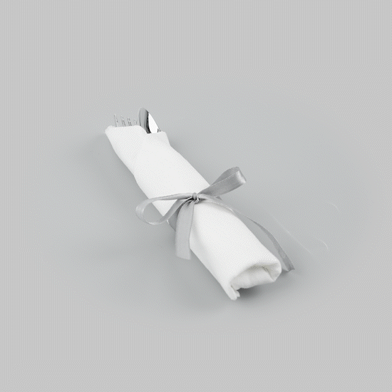 Moderna Silver Plastic Cutlery Set - with White Napkin, Silver Ribbon - 7 1/4" x 2" x 1 3/4" - 100 count box