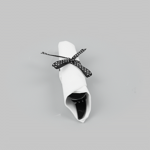 Argento Black Plastic Cutlery Set - with White Napkin, Polka Dot Ribbon - 7 1/4" x 2" x 1 3/4" - 100 count box