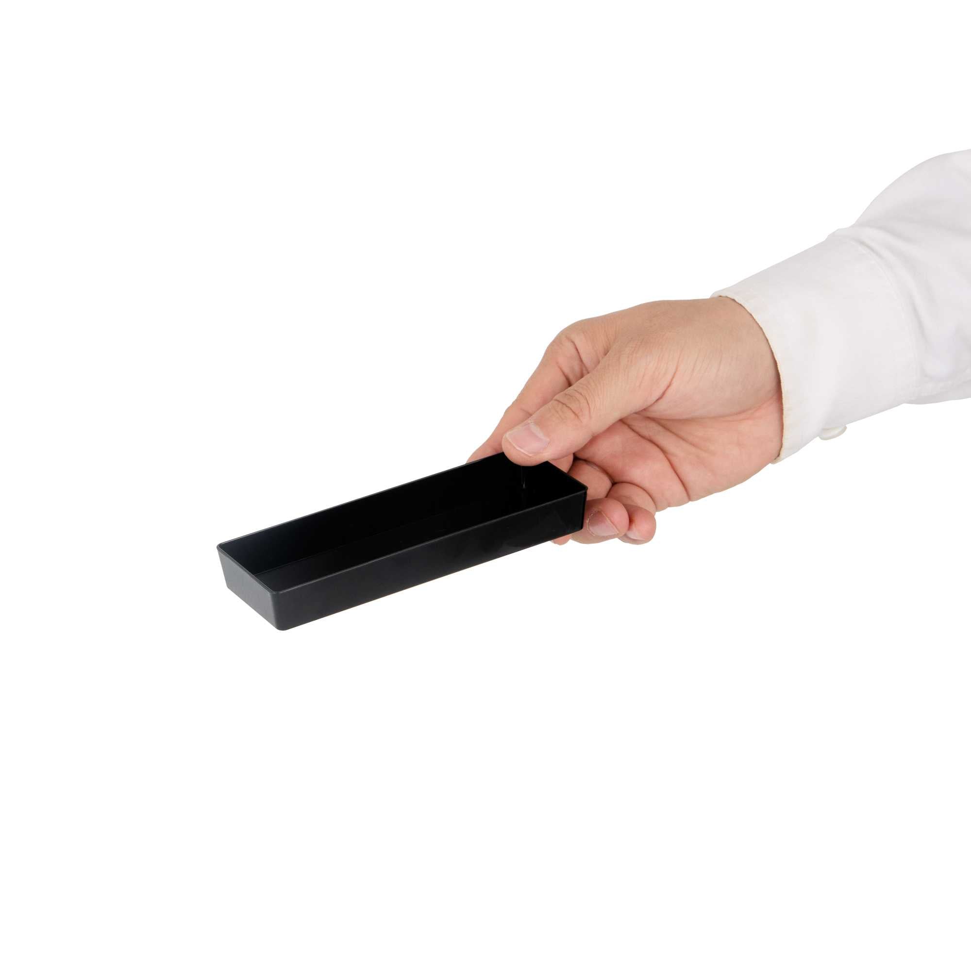 Mini Serve Rectangle Black Plastic Modern Plate - 5 1/4" x 1 3/4" x 3/4" - 100 count box