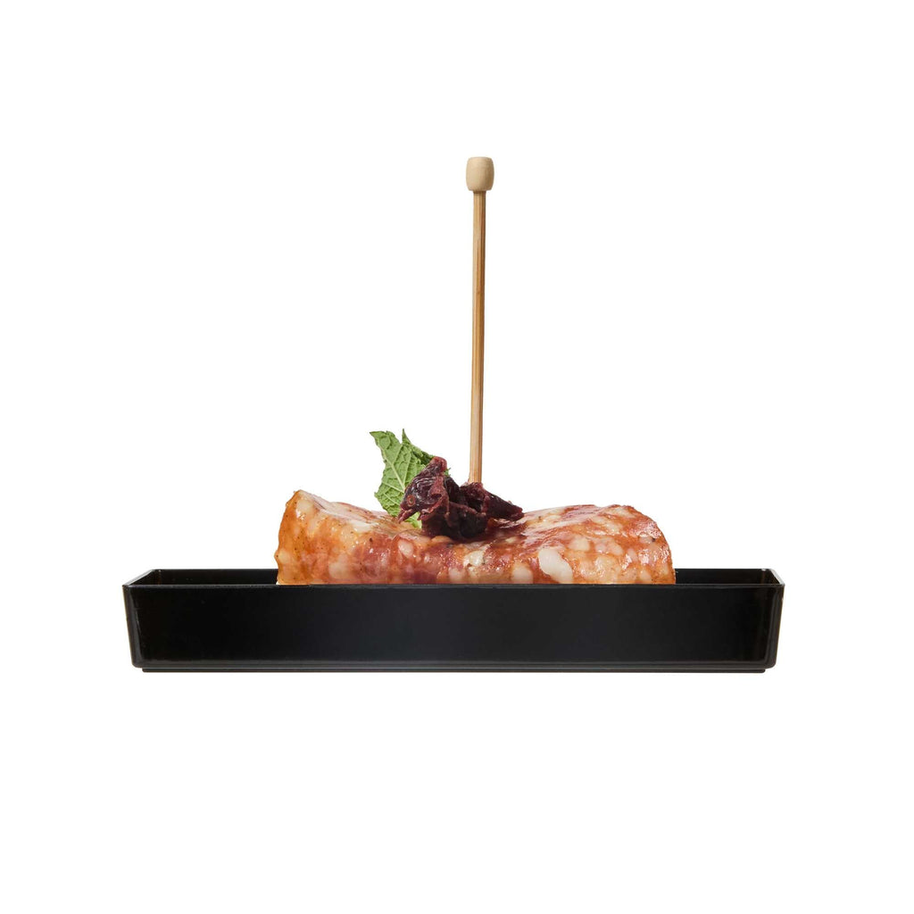 Mini Serve Rectangle Black Plastic Modern Plate - 5 1/4" x 1 3/4" x 3/4" - 100 count box