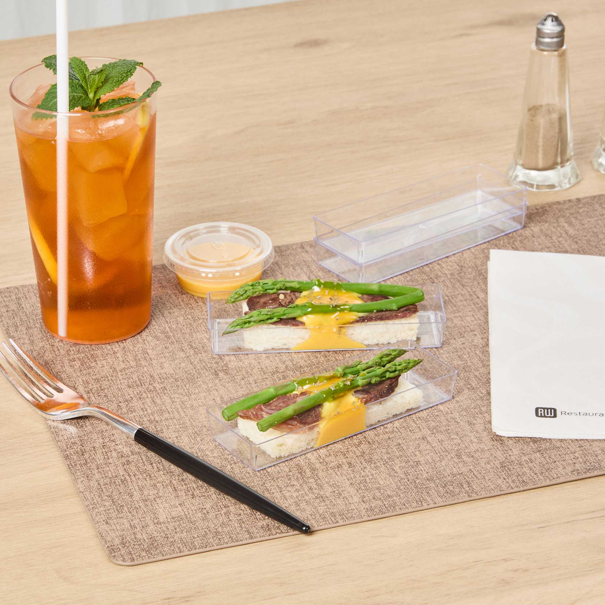 Mini Serve Rectangle Clear Plastic Modern Plate - 5 1/4" x 1 3/4" x 3/4" - 100 count box