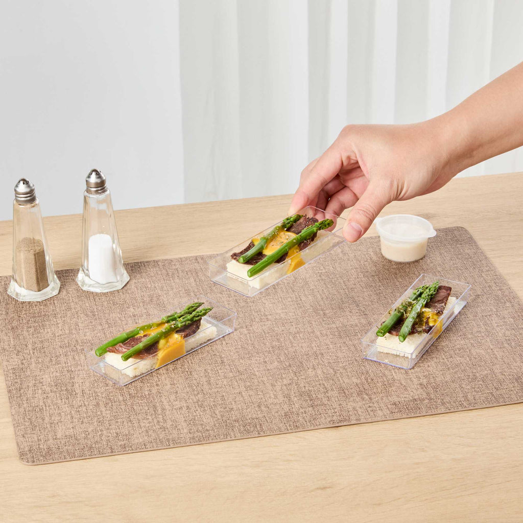 Mini Serve Rectangle Clear Plastic Modern Plate - 5 1/4" x 1 3/4" x 3/4" - 100 count box