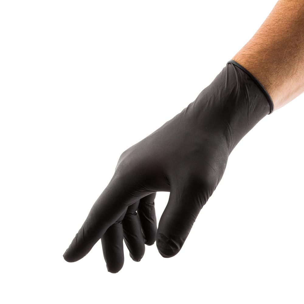 Fashion Serve Black Plastic Small Nitrile Gloves - Powder Free - 9" x 3 1/4" - 100 count box
