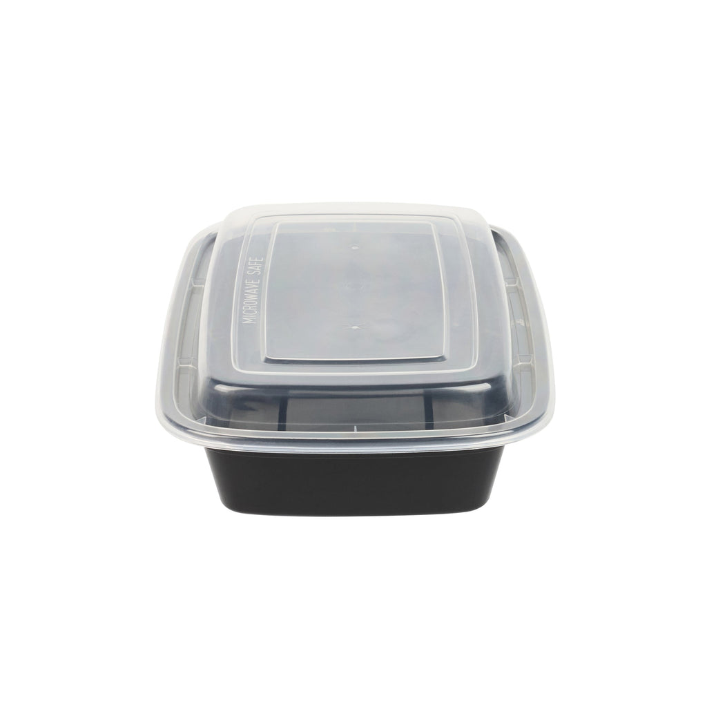 Asporto 24 oz Rectangle Black Plastic To Go Box - with Clear Lid, Microwavable - 8" x 5 1/4" x 1 3/4" - 100 count box