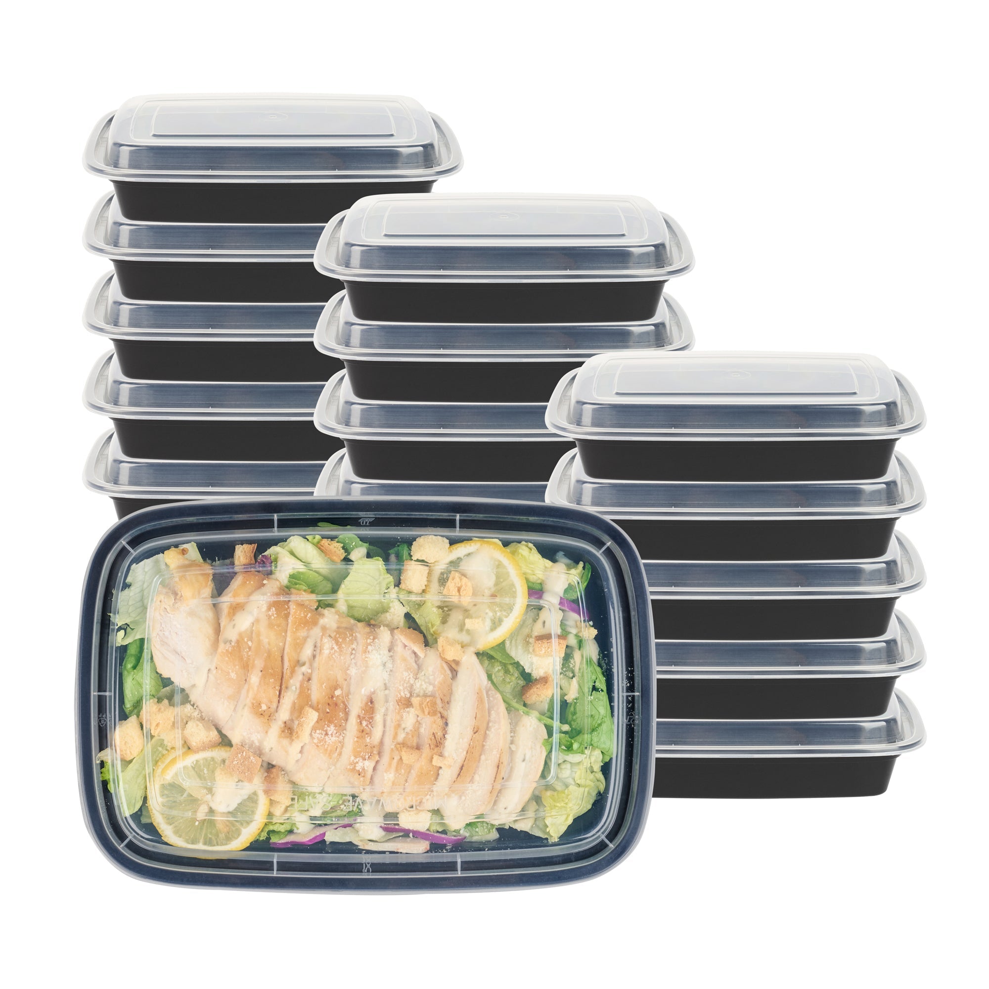 Asporto 28 oz Rectangle Black Plastic To Go Box - with Clear Lid, Microwavable - 8 3/4" x 6" x 1 1/2" - 100 count box
