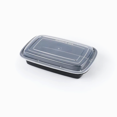 Asporto 28 oz Rectangle Black Plastic To Go Box - with Clear Lid, Microwavable - 8 3/4" x 6" x 1 1/2" - 100 count box