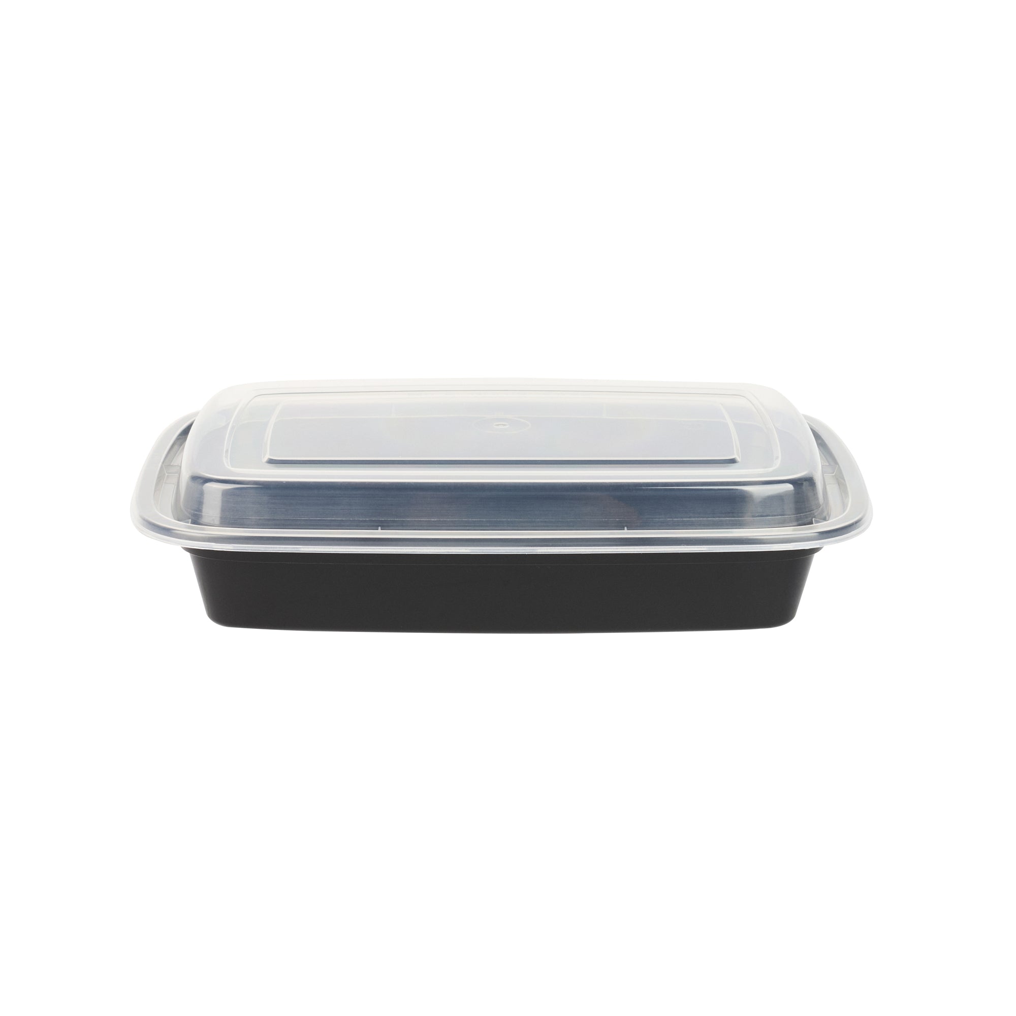 Asporto 28 oz Rectangle Black Plastic To Go Box - with Clear Lid, Microwavable - 8 3/4" x 6" x 1 1/2" - 100 count box