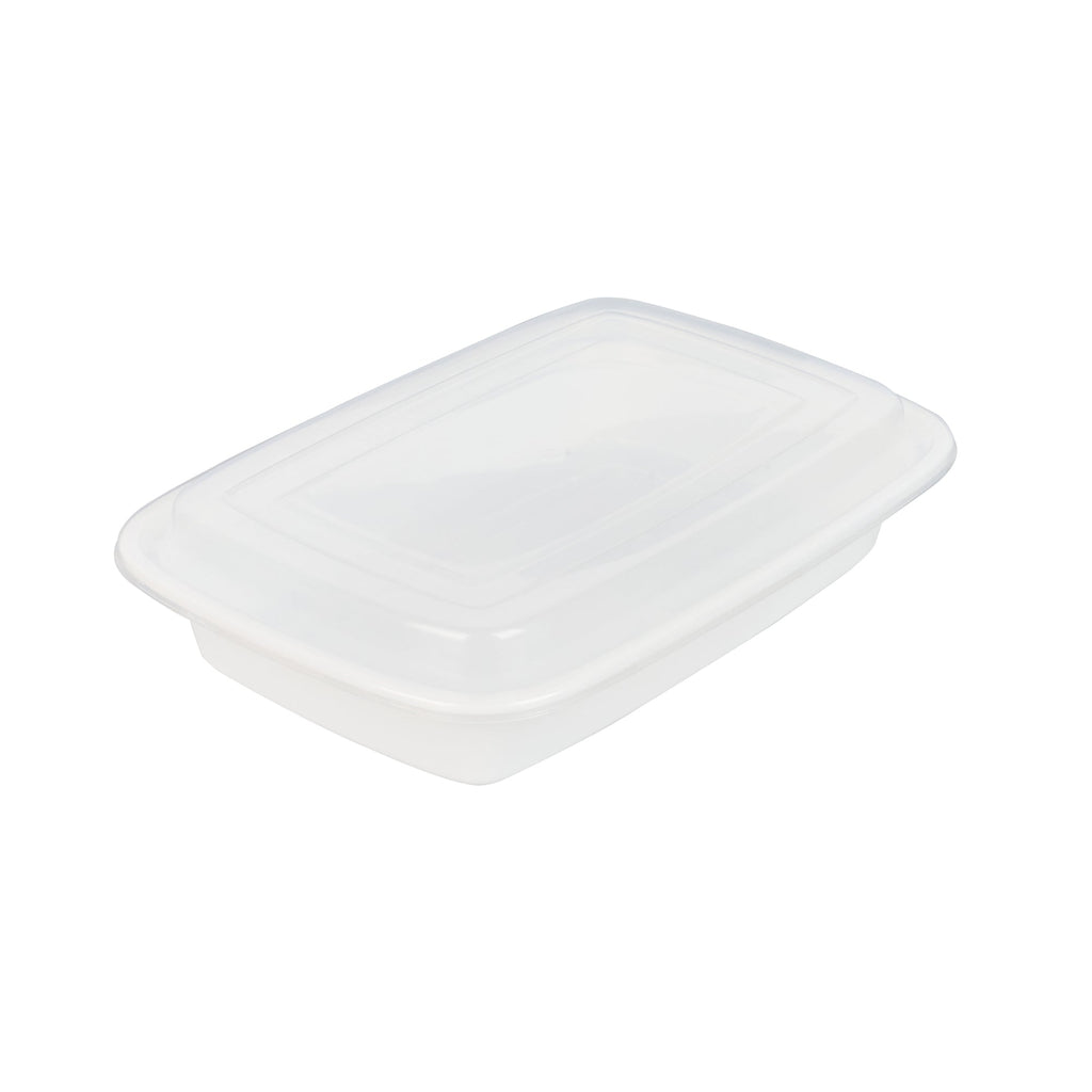 Asporto 28 oz Rectangle White Plastic To Go Box - with Clear Lid, Microwavable - 8 3/4" x 6" x 1 1/2" - 100 count box