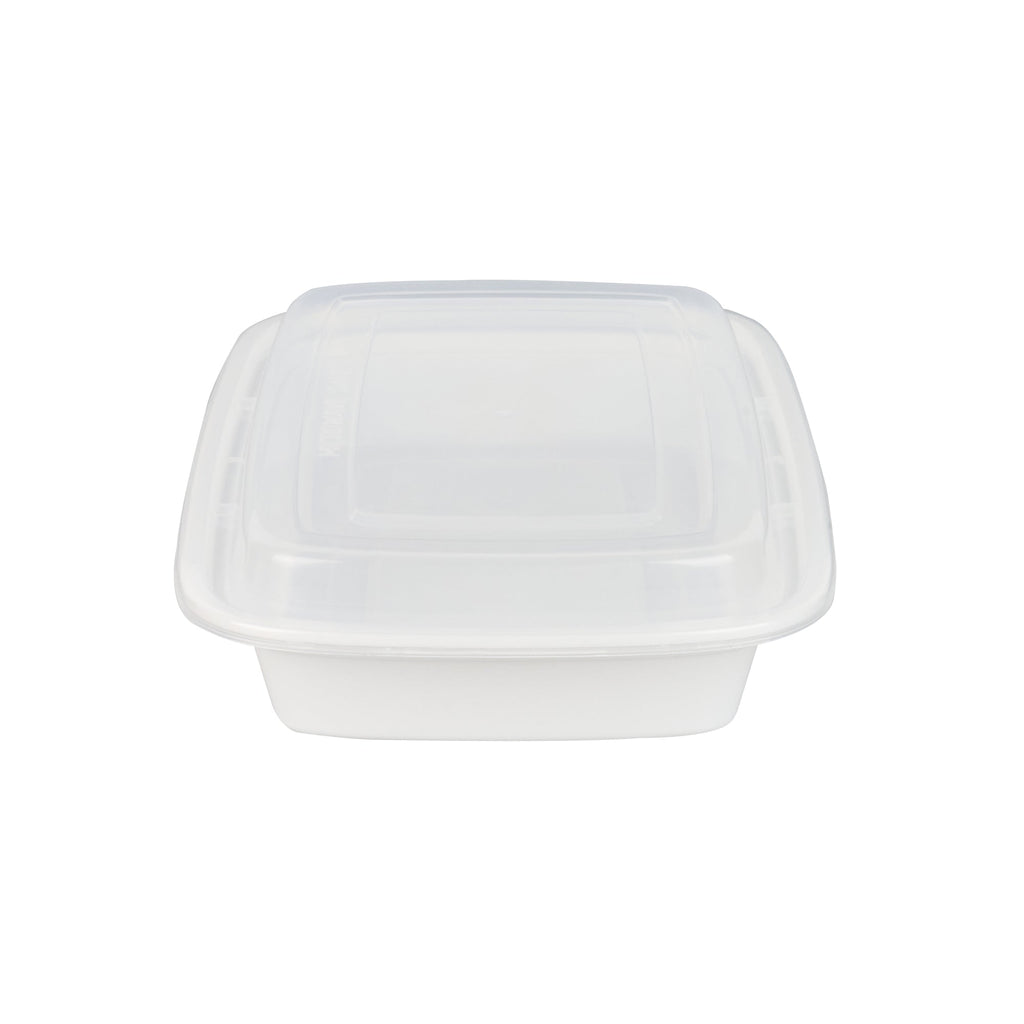 Asporto 28 oz Rectangle White Plastic To Go Box - with Clear Lid, Microwavable - 8 3/4" x 6" x 1 1/2" - 100 count box