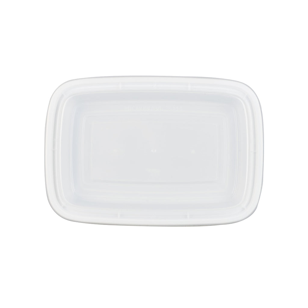 Asporto 28 oz Rectangle White Plastic To Go Box - with Clear Lid, Microwavable - 8 3/4" x 6" x 1 1/2" - 100 count box