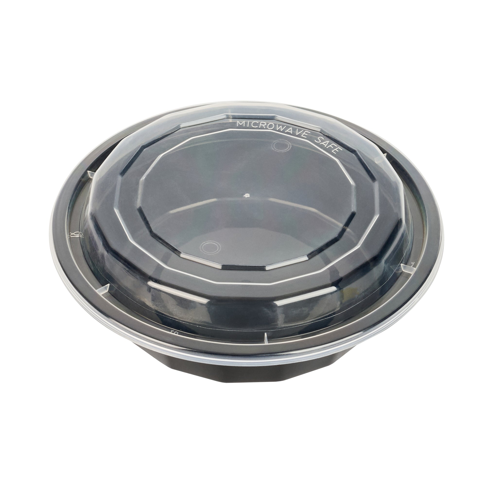 Asporto 16 oz Round Black Plastic To Go Box - with Clear Lid, Microwavable - 6 1/4" x 6 1/4" x 1 3/4" - 100 count box