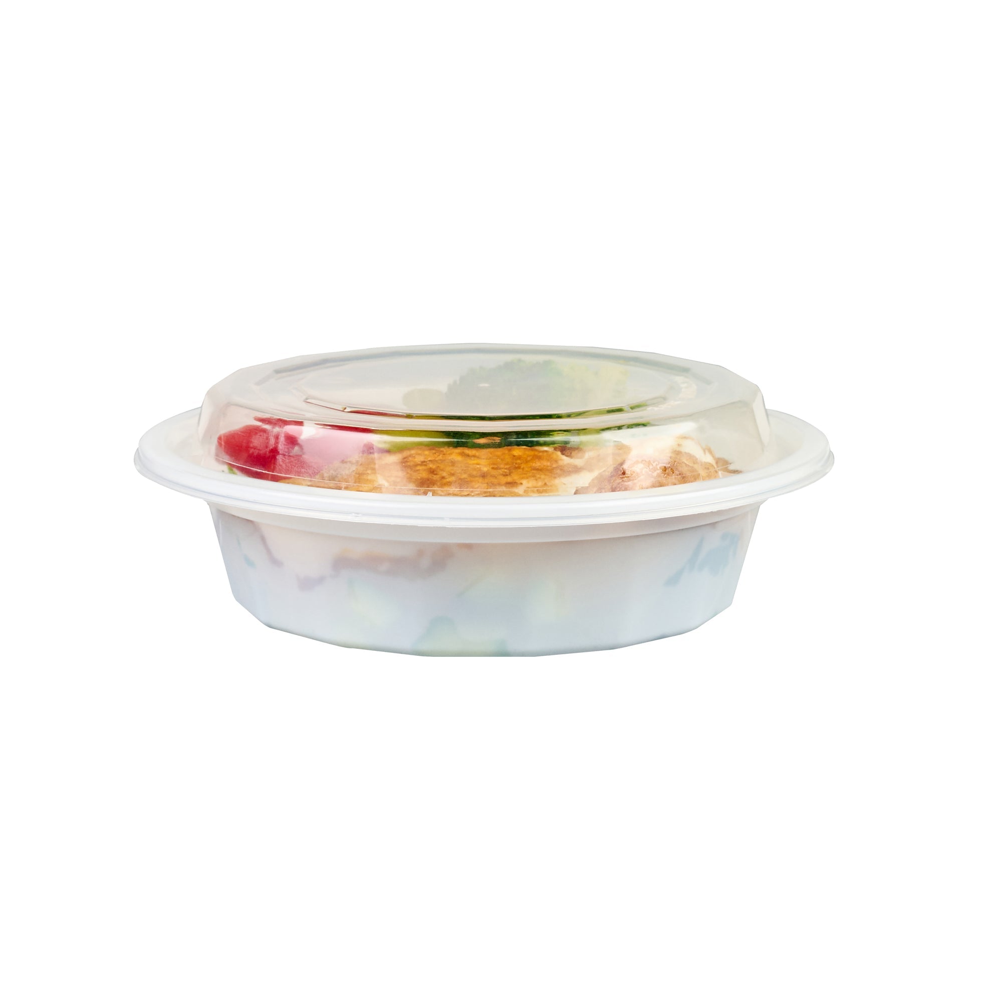 Asporto 16 oz Round White Plastic To Go Box - with Clear Lid, Microwavable - 6 1/4" x 6 1/4" x 1 3/4" - 100 count box