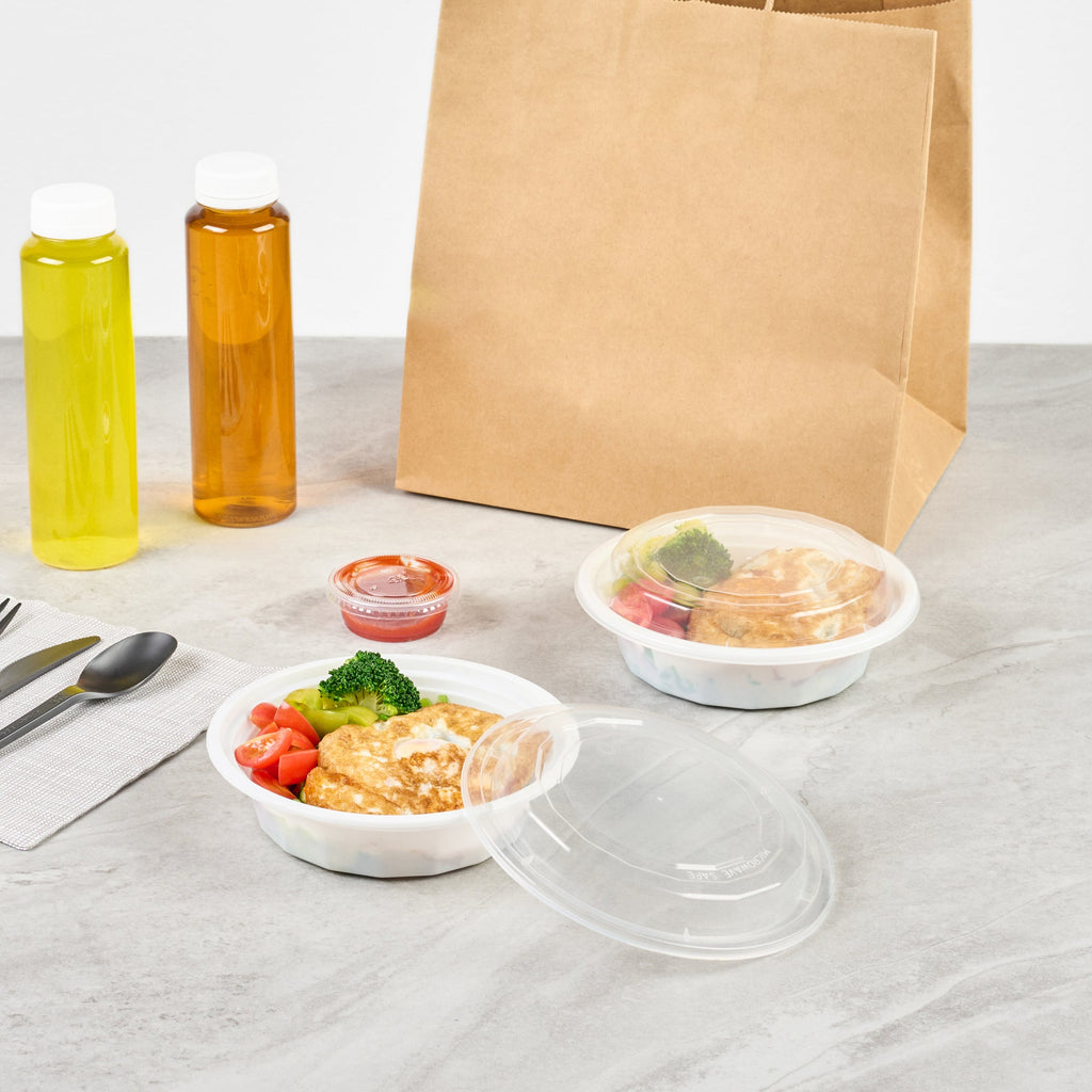 Asporto 16 oz Round White Plastic To Go Box - with Clear Lid, Microwavable - 6 1/4" x 6 1/4" x 1 3/4" - 100 count box