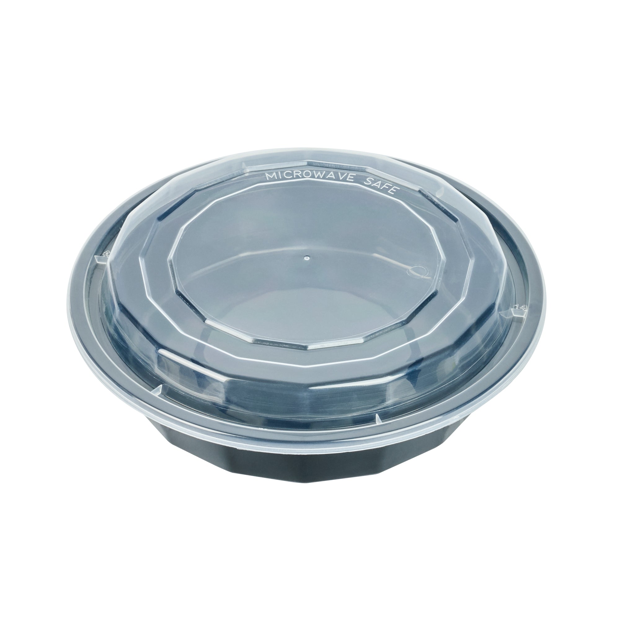 Asporto 24 oz Round Black Plastic To Go Box - with Clear Lid, Microwavable - 7 1/4" x 7 1/4" x 1 1/2" - 100 count box