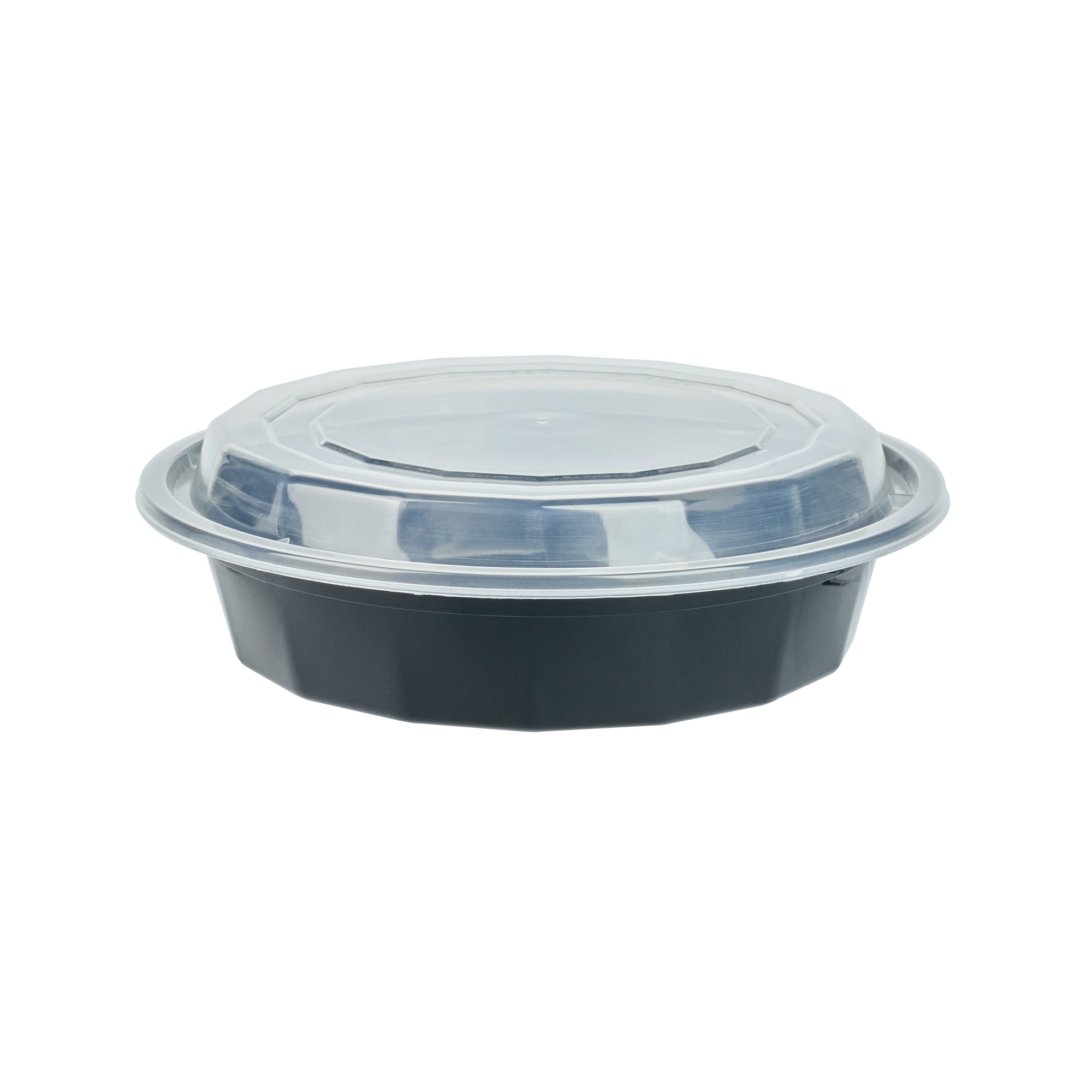 Asporto 24 oz Round Black Plastic To Go Box - with Clear Lid, Microwavable - 7 1/4" x 7 1/4" x 1 1/2" - 100 count box