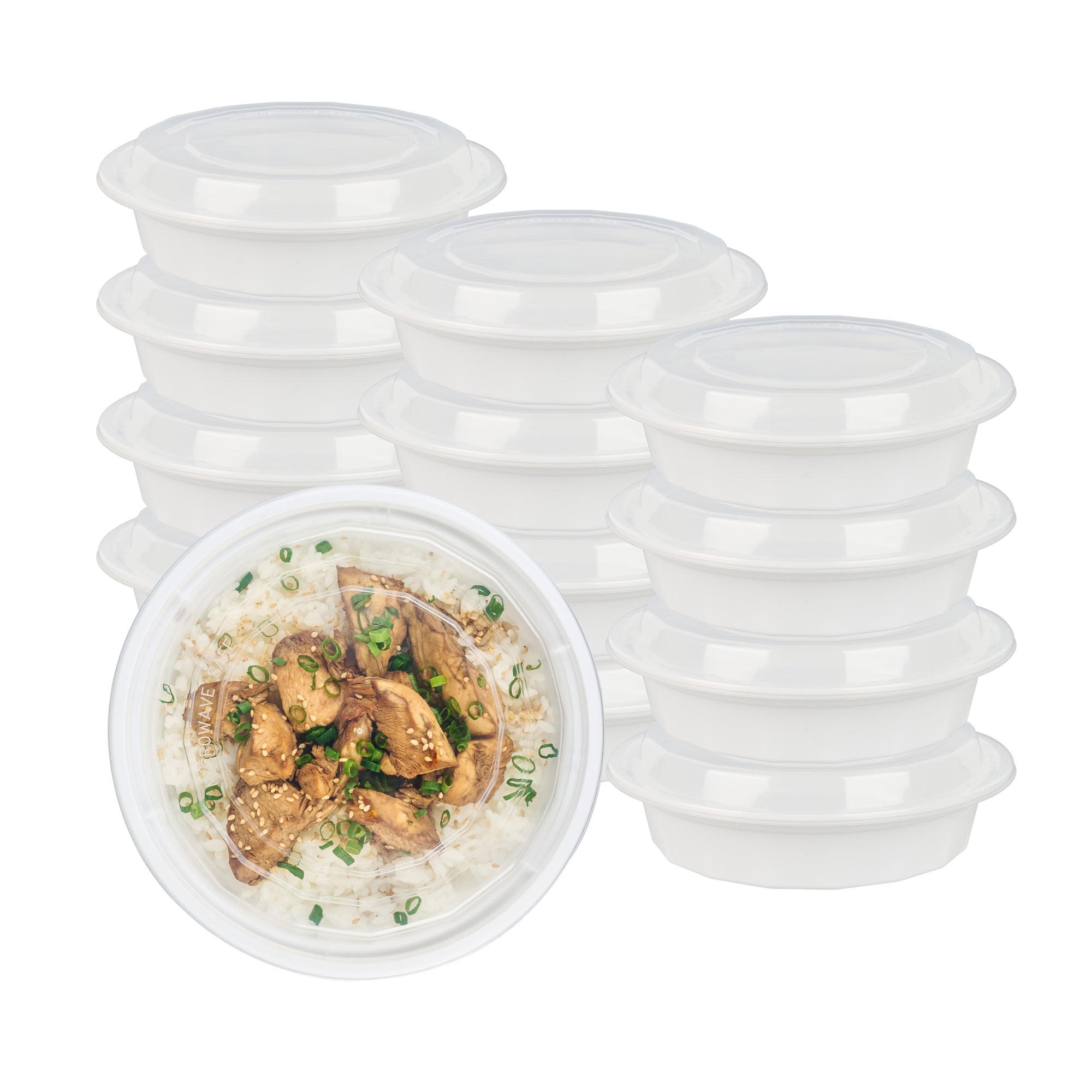 Asporto 24 oz Round White Plastic To Go Box - with Clear Lid, Microwavable - 7 1/4" x 7 1/4" x 1 1/2" - 100 count box