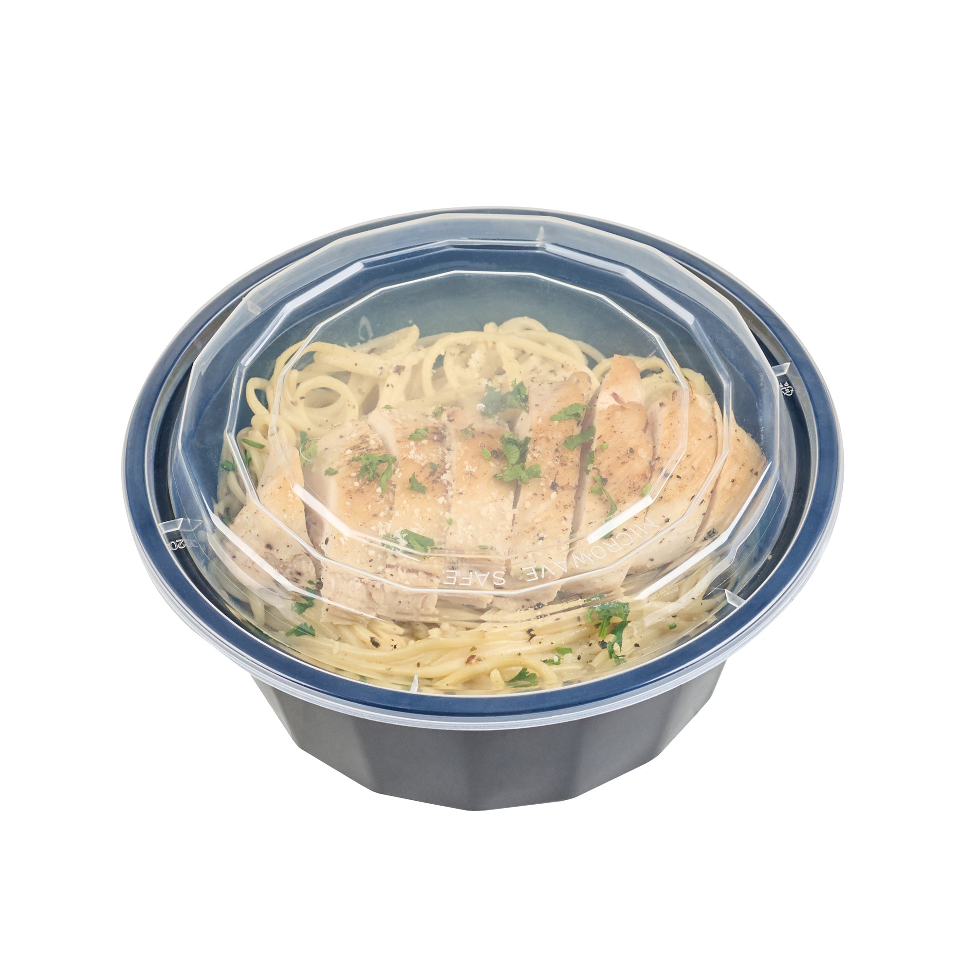 Asporto 32 oz Round Black Plastic To Go Box - with Clear Lid, Microwavable - 7 1/4" x 7 1/4" x 3" - 100 count box