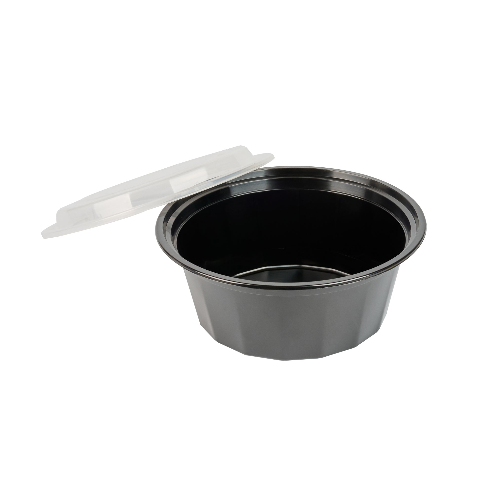 Asporto 32 oz Round Black Plastic To Go Box - with Clear Lid, Microwavable - 7 1/4" x 7 1/4" x 3" - 100 count box