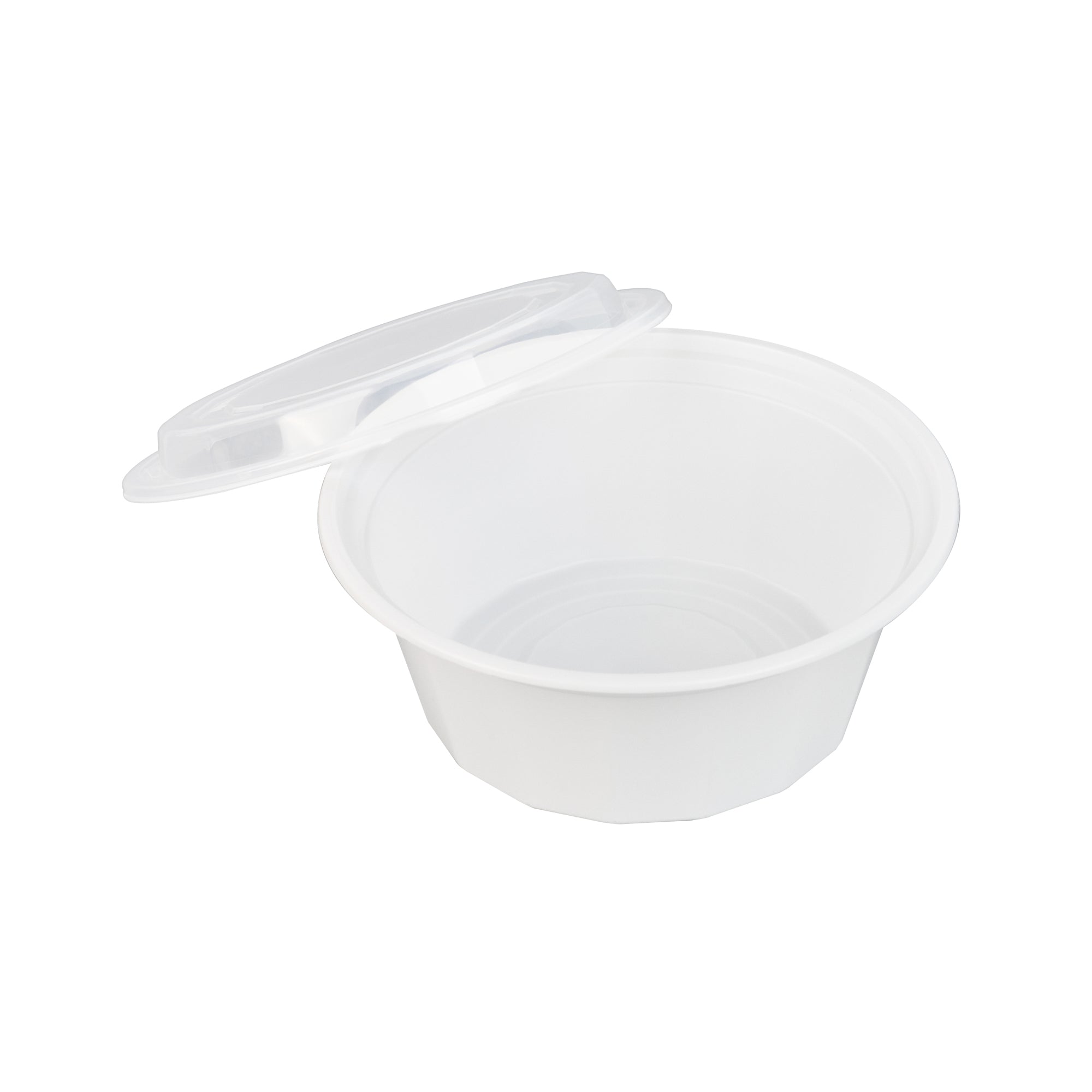 Asporto 32 oz Round White Plastic To Go Box - with Clear Lid, Microwavable - 7 1/4" x 7 1/4" x 3" - 100 count box