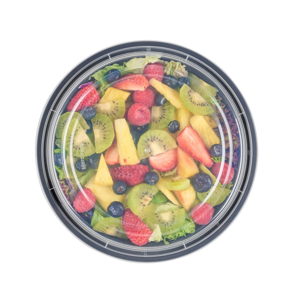 Asporto 48 oz Round Black Plastic To Go Box - with Clear Lid, Microwavable - 9" x 9" x 1 3/4" - 100 count box
