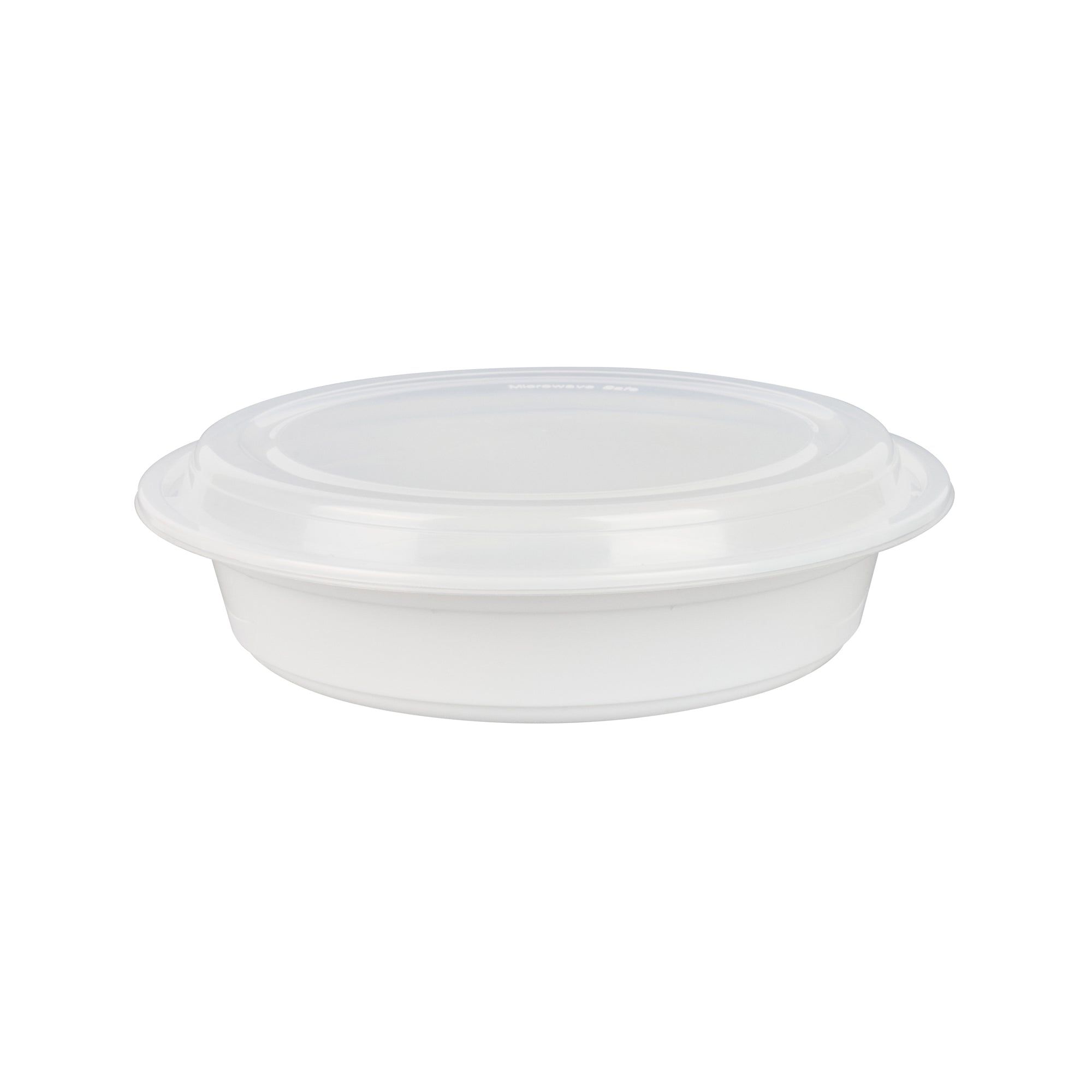 Asporto 48 oz Round White Plastic To Go Box - with Clear Lid, Microwavable - 9" x 9" x 1 3/4" - 100 count box