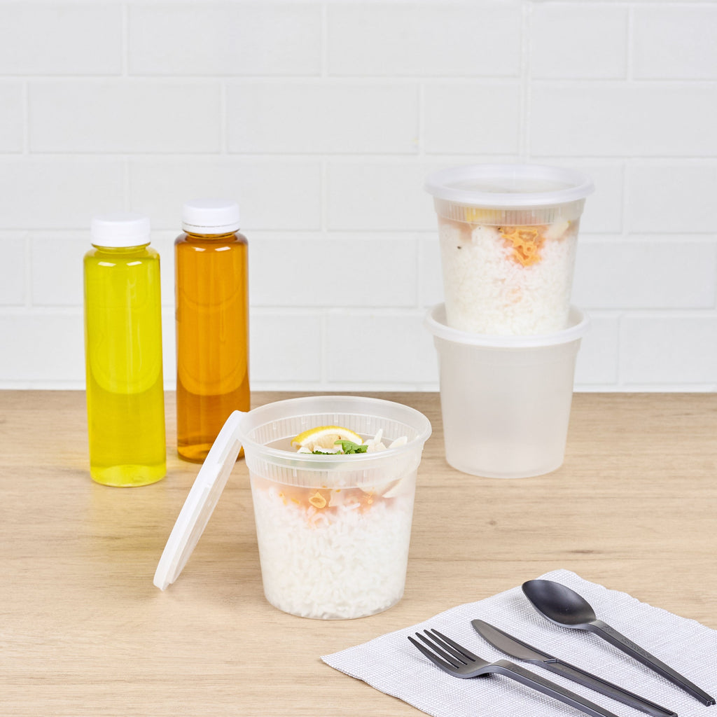 Asporto 24 oz Round Clear Plastic Soup Container - with Lid, Microwavable - 4 1/2" x 4 1/2" x 4 1/4" - 100 count box