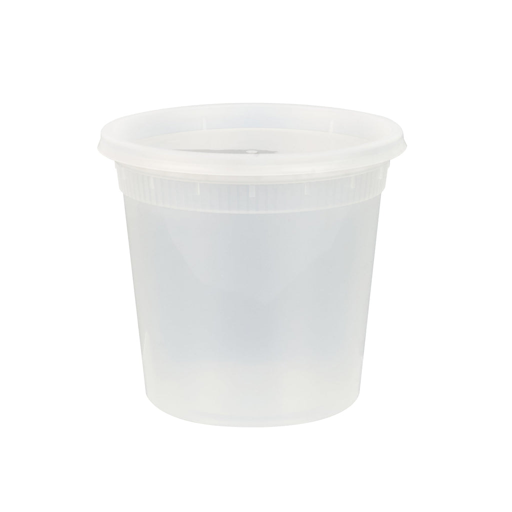 Asporto 24 oz Round Clear Plastic Soup Container - with Lid, Microwavable - 4 1/2" x 4 1/2" x 4 1/4" - 100 count box