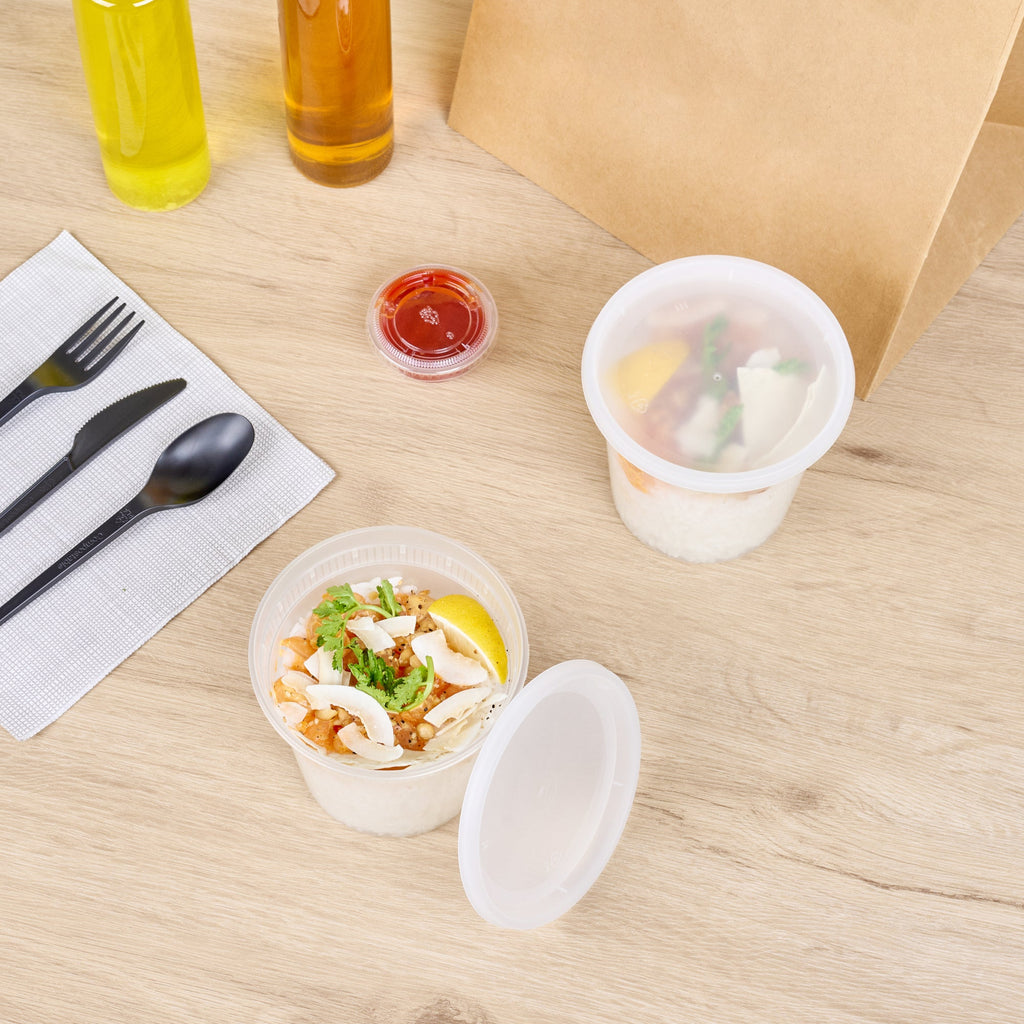 Asporto 24 oz Round Clear Plastic Soup Container - with Lid, Microwavable - 4 1/2" x 4 1/2" x 4 1/4" - 100 count box