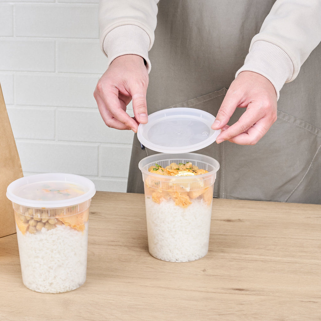 Asporto 32 oz Round Clear Plastic Soup Container - with Lid, Microwavable - 4 1/2" x 4 1/2" x 5 1/2" - 100 count box