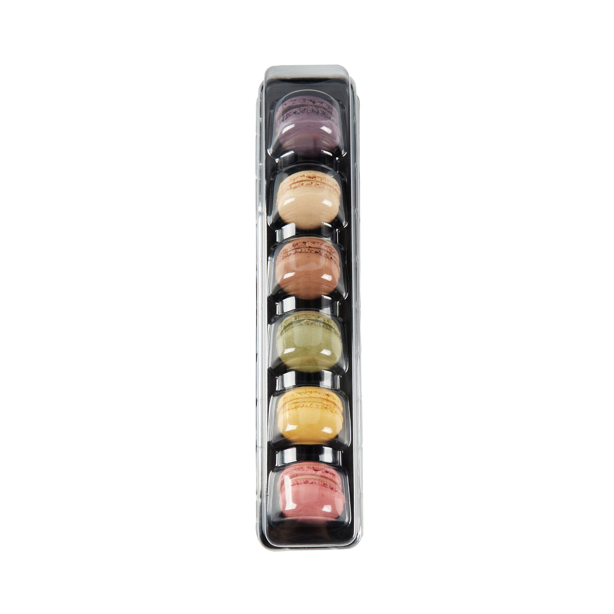 Shock Safe Rectangle Black Plastic Macaron Take Out Box - Fits 6 Macarons - 11" x 2 1/2" x 2" - 100 count box