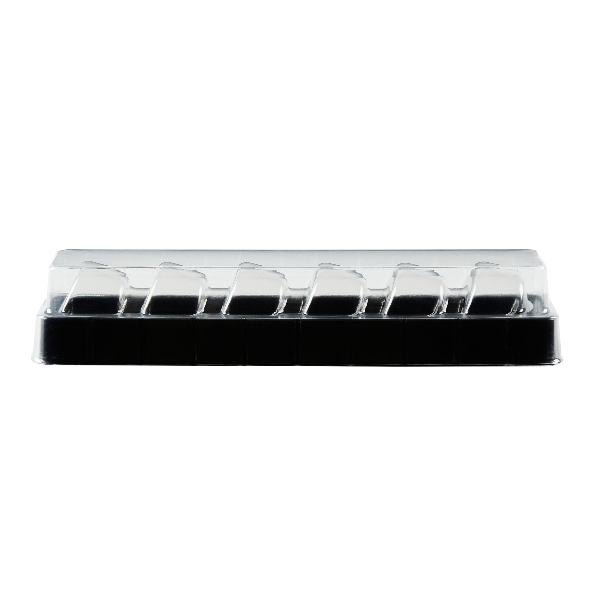 Shock Safe Rectangle Black Plastic Macaron Take Out Box - Fits 6 Macarons - 11" x 2 1/2" x 2" - 100 count box