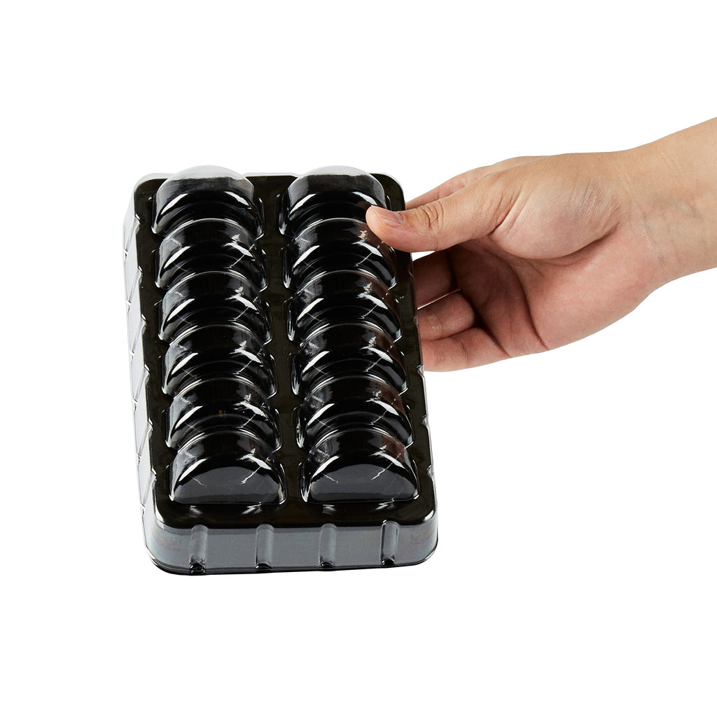 Shock Safe Rectangle Black Plastic Macaron Take Out Box - Fits 12 Macarons - 11" x 4 1/2" x 2" - 100 count box