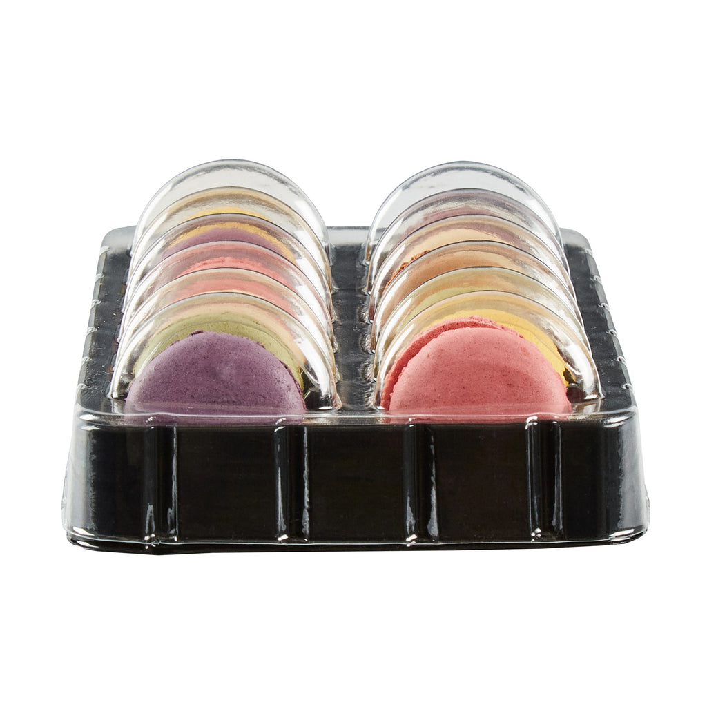 Shock Safe Rectangle Black Plastic Macaron Take Out Box - Fits 12 Macarons - 11" x 4 1/2" x 2" - 100 count box