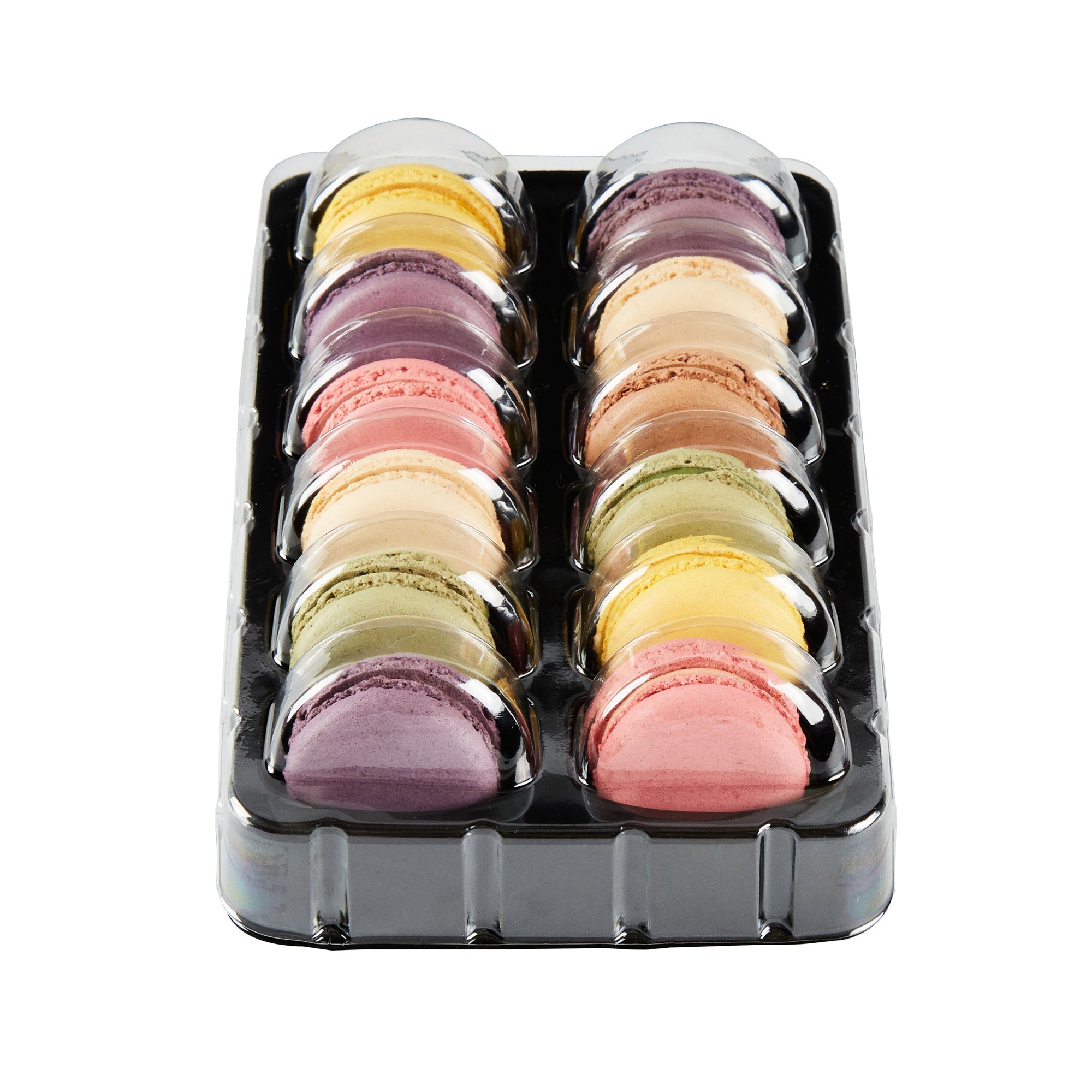 Shock Safe Rectangle Black Plastic Macaron Take Out Box - Fits 12 Macarons - 11" x 4 1/2" x 2" - 100 count box