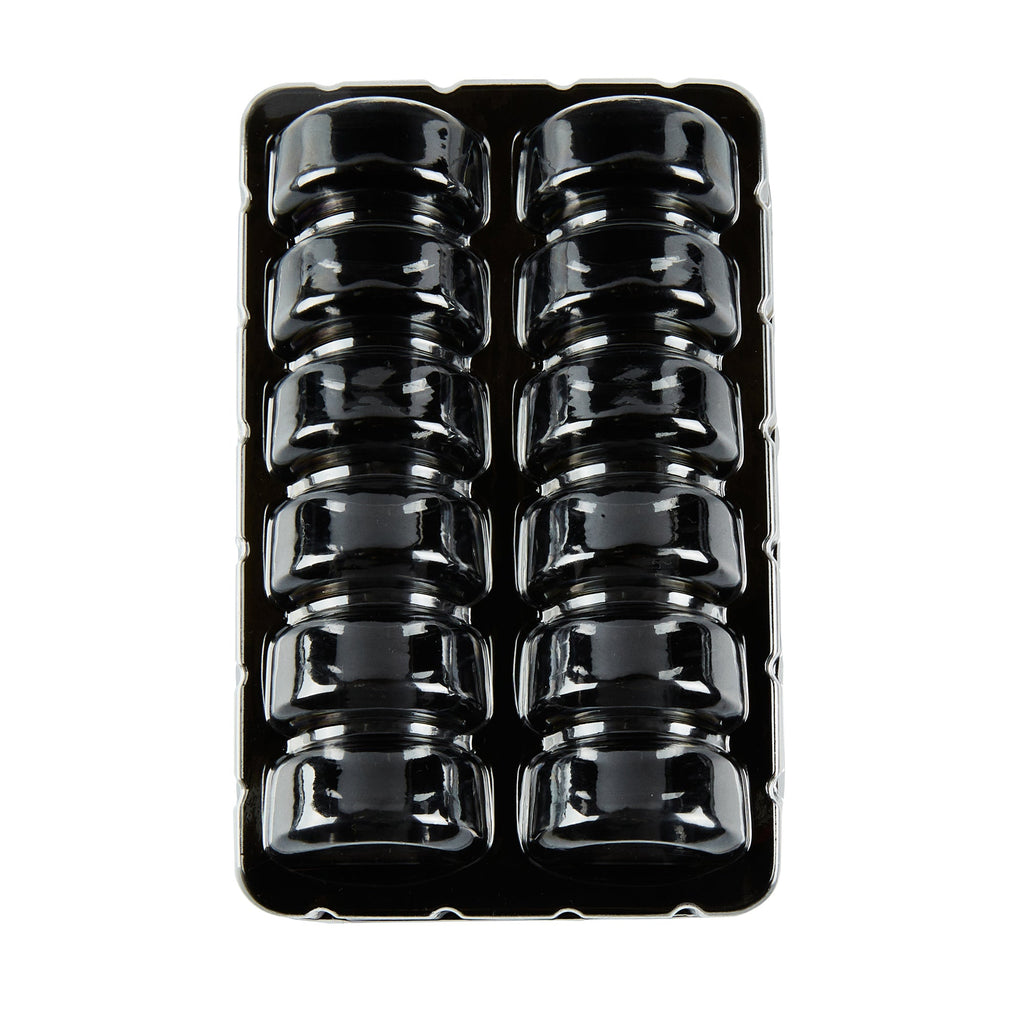 Shock Safe Rectangle Black Plastic Macaron Take Out Box - Fits 12 Macarons - 11" x 4 1/2" x 2" - 100 count box