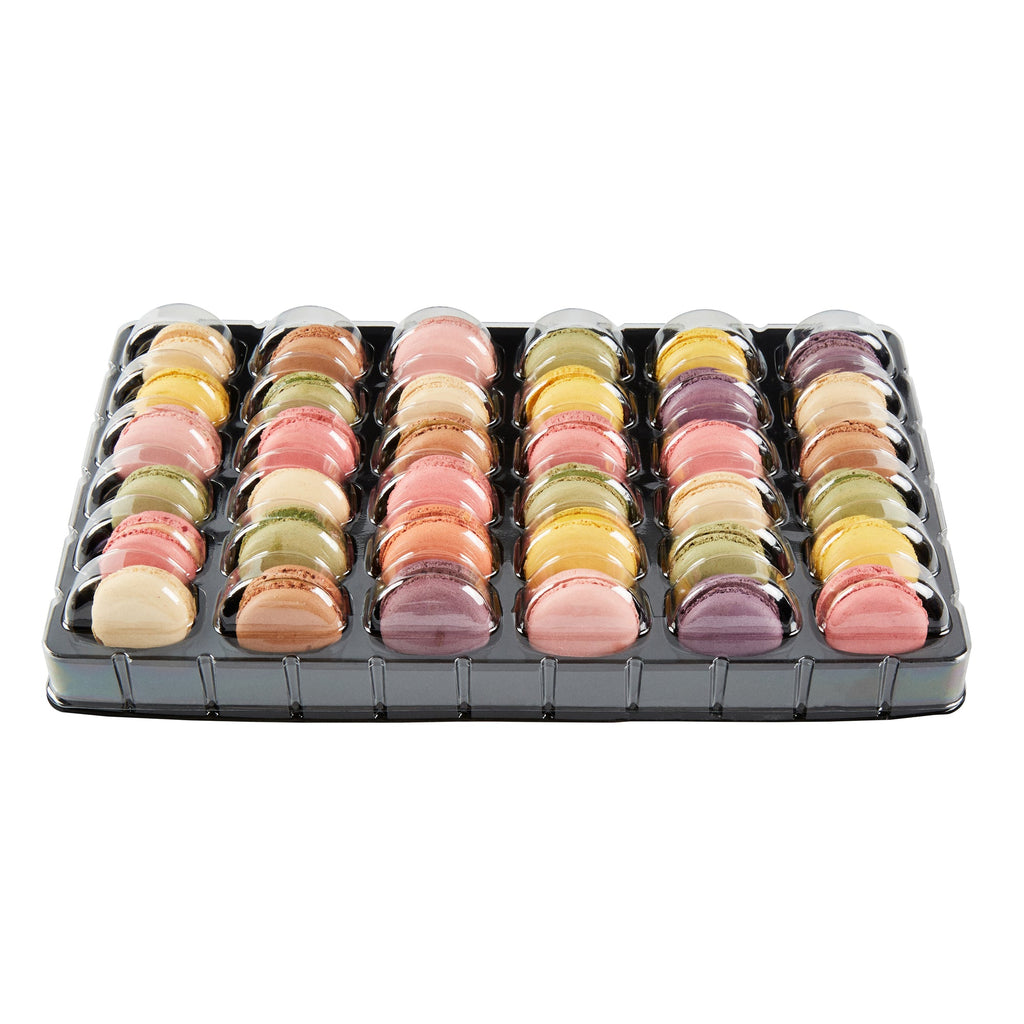 Shock Safe Rectangle Black Plastic Macaron Take Out Box - Fits 36 Macarons - 13 1/4" x 11" x 2" - 100 count box
