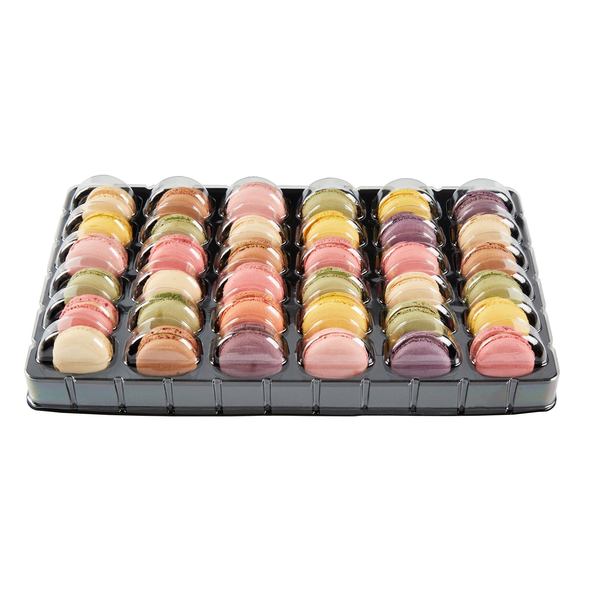 Shock Safe Rectangle Black Plastic Macaron Take Out Box - Fits 36 Macarons - 13 1/4" x 11" x 2" - 100 count box