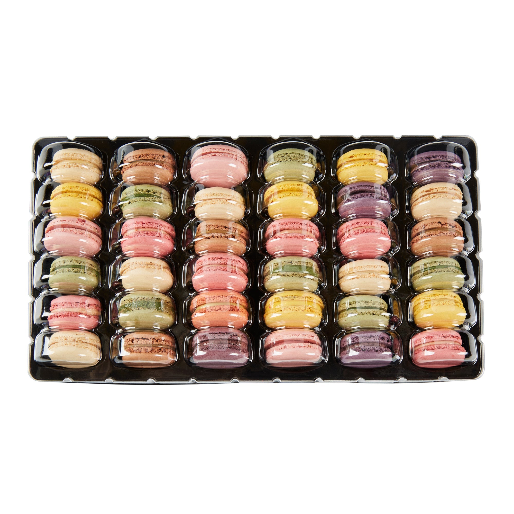 Shock Safe Rectangle Black Plastic Macaron Take Out Box - Fits 36 Macarons - 13 1/4" x 11" x 2" - 100 count box