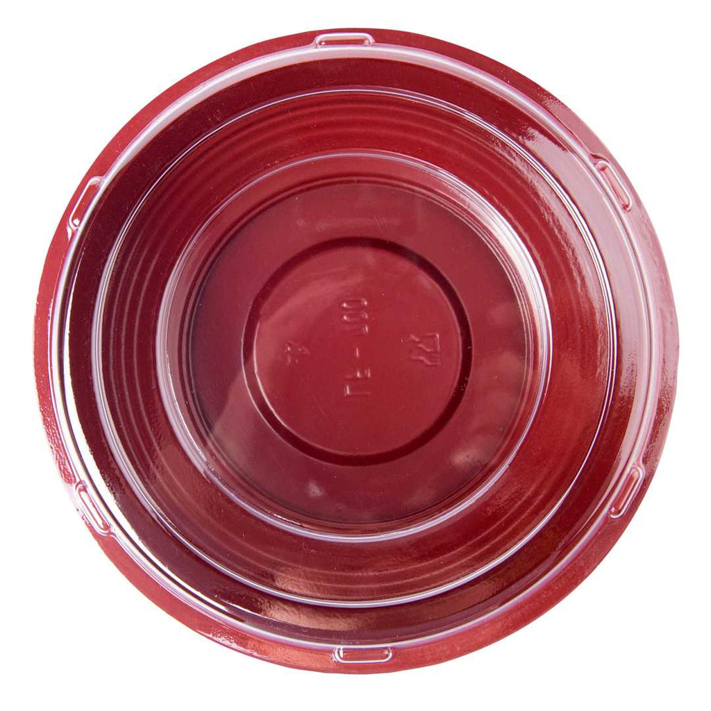 Bento Tek 24 oz Round Black and Red Plastic Medium Asian Panda Bowl - Clear Lid, Microwavable - 6 1/2" x 6 1/2" x 2 1/2" - 200 count box