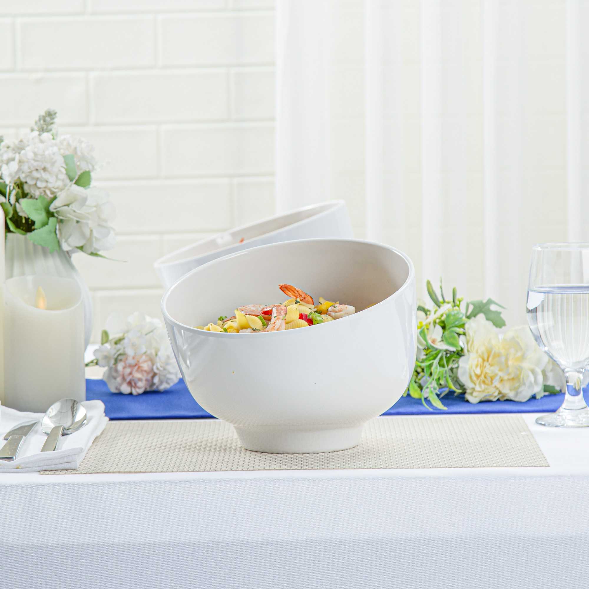 Voga 74 oz Round White Melamine Small Bowl - Slant - 8 1/2" x 8 1/4" x 6 3/4" - 2 count box